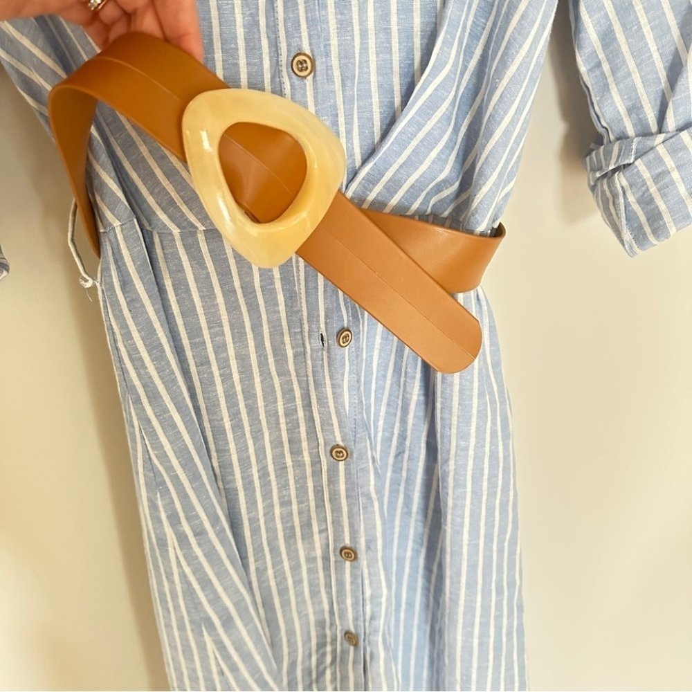 Zara Blue Stripe Linen Blend  Button Up Shirt Dress | size XS - Picture 10 of 13